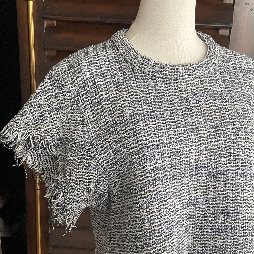 IRO Cropped Tweed Blue Black Raw Hem Top 38 Small Medium - Picture 5 of 9